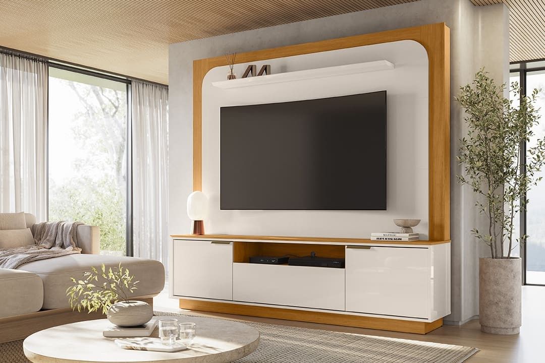 Centro de Entretenimiento Nilo Cinamomo Off White 75" – foto ambientada