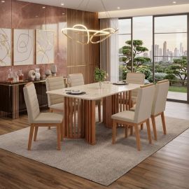 Juego de comedor Luma Freijo/Off White de 6 puestos
