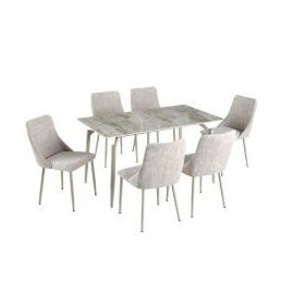 Juego de Comedor 7 Piezas con Cubierta Tipo Piedra – Chocolate y Gris Claro