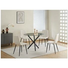 Juego de Comedor 5 Piezas con Mesa de Vidrio Templado – Crema y Negro
