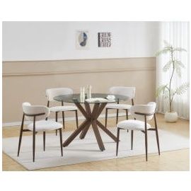 Juego de Comedor 5 Piezas con Mesa de Vidrio – Blanco y Chocolate