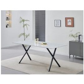 Mesa de Comedor 180x90x75 cm con Cubierta Cerámica Blanca y Base Negra