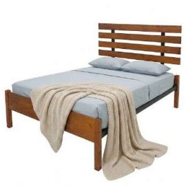 Cama queen con respaldo de madera