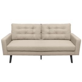 Sofá 3 plazas tela beige con respaldo capitonado