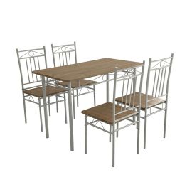 Juego de comedor 4 personas beige metal y melamina 40 x 40 x 90 cm