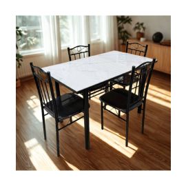 Juego de Comedor 5 Piezas Tipo Mármol Blanco