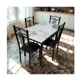 Juego de Comedor 5 Piezas Tipo Mármol Blanco Clásico
