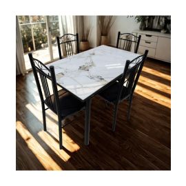 Juego de Comedor 5 Piezas Tipo Mármol Blanco Veteado
