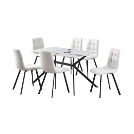 Juego de comedor 6 personas metal y tela 140 x 80 x 75 cm