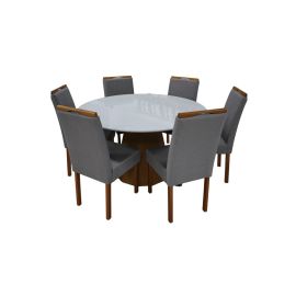 Juego de Comedor Redondo Blanco con 6 Sillas Tapizadas
