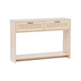 Mesa alta 2 gavetas melamina y ratán 110 x 30 x 76 cm
