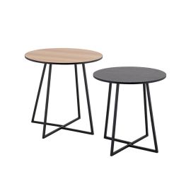 Mesa auxiliar circular metal y melamina 2 piezas