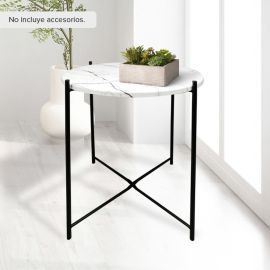 Mesa auxiliar mármol metal y MDF 40 x 40 x 47 cm