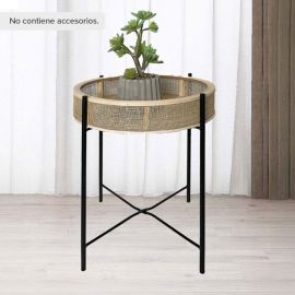 Mesa auxiliar MDF y ratán 43.5 x 43.5 x 53 cm