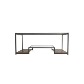 Mesa de Centro con Cubierta de Vidrio y Base Metálica 120 cm