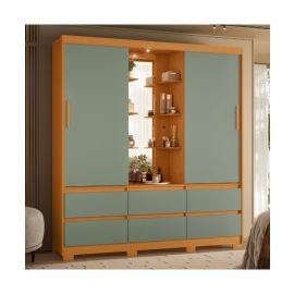 Ropero de Puertas Corredizas con LED Verde Salvia 193 cm