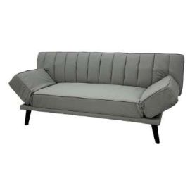 Sofá cama cuero sintético gris, patas café oscuro (modelo 2)