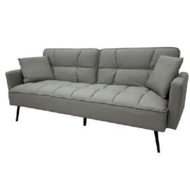Sofá cama cuero sintético gris, patas negras