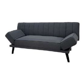 Sofá cama tela lino gris, patas café oscuro (modelo 3)