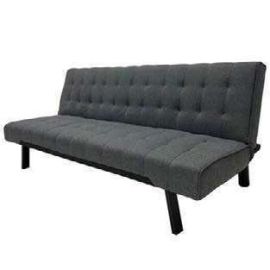 Sofá cama tela lino gris, patas negras