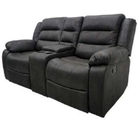Sofá doble reclinable con consola microcuero café