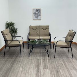 Set 2-1-1 con mesa de metal con cojines beige