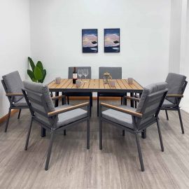 Set comedor de 6 sillas en aluminio con cojines gris
