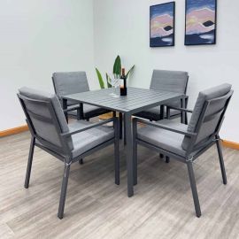 Set comedor de 4 sillas en aluminio con cojines gris