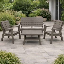 Set 2-1-1 con mesa de plástico marrón 