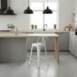 Banco de desayunador con respaldo replica Tolix Blanco