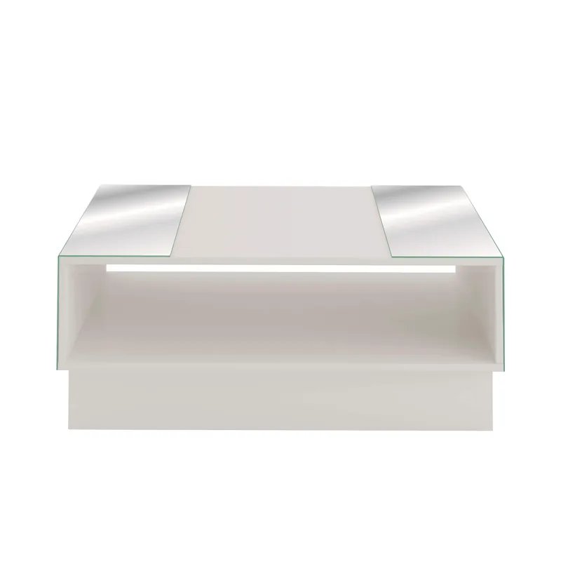 Mesa de centro Detroit Off White vista frontal con su repisa inferior