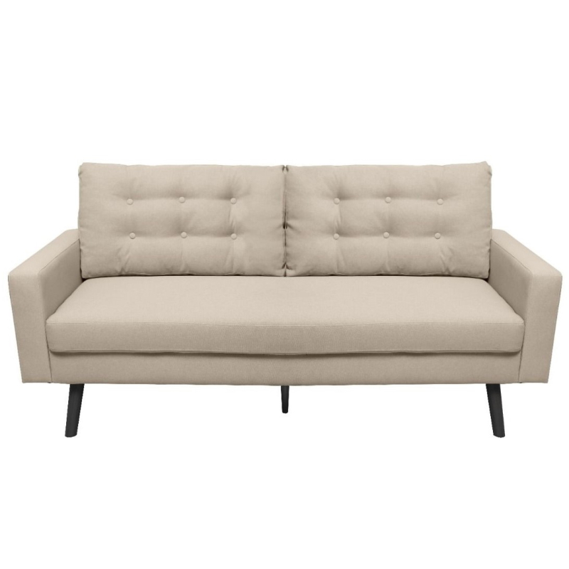 Sofá 3 plazas tela beige con respaldo capitonado