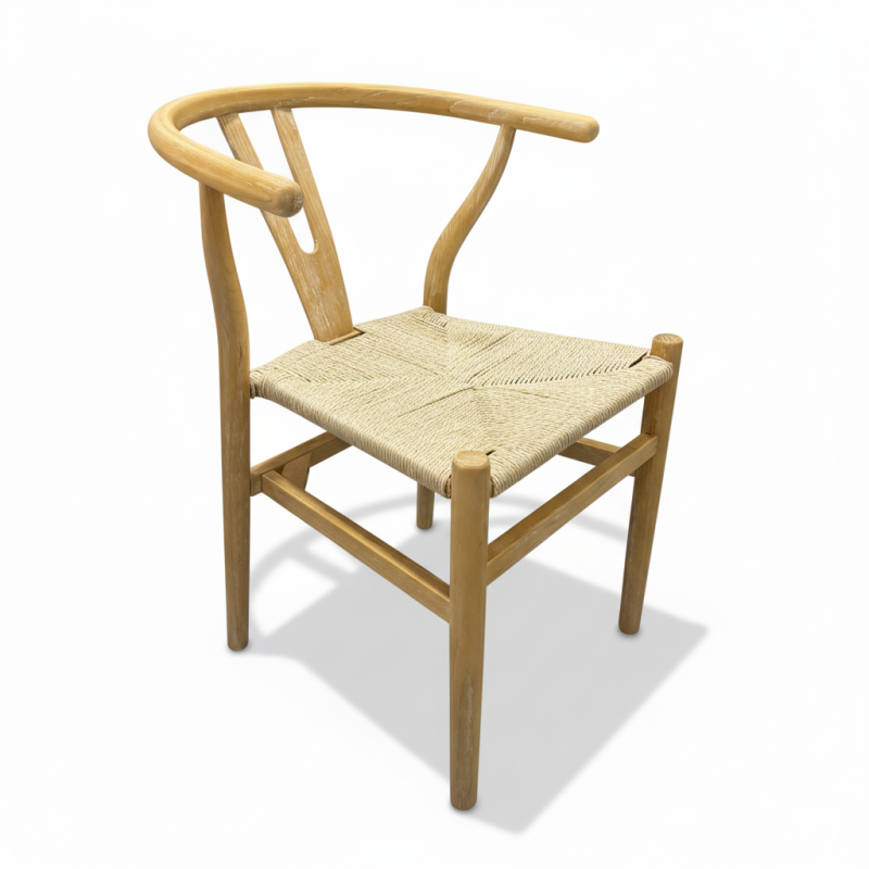 Silla de madera con respaldo en Y y asiento de cuerda