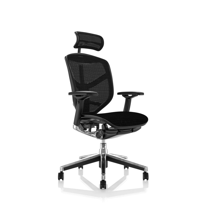 Silla ergonómica de malla con cabecera y base de aluminio