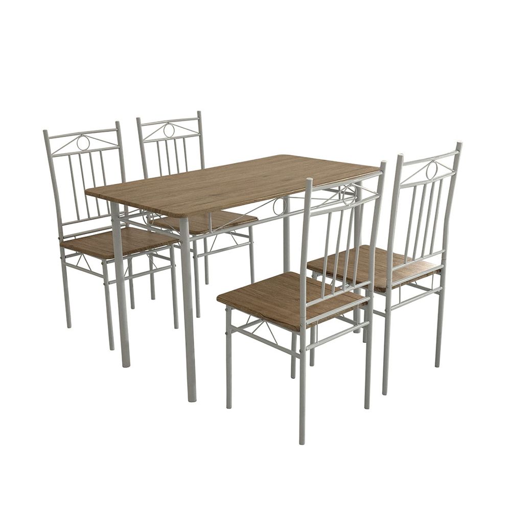 Juego de comedor 4 personas beige metal y melamina 40 x 40 x 90 cm