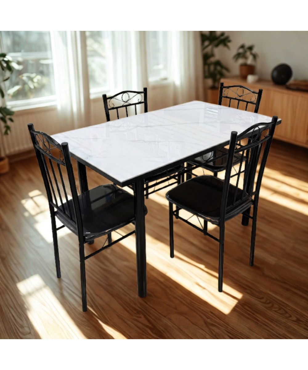 Juego de Comedor 5 Piezas Tipo Mármol Blanco