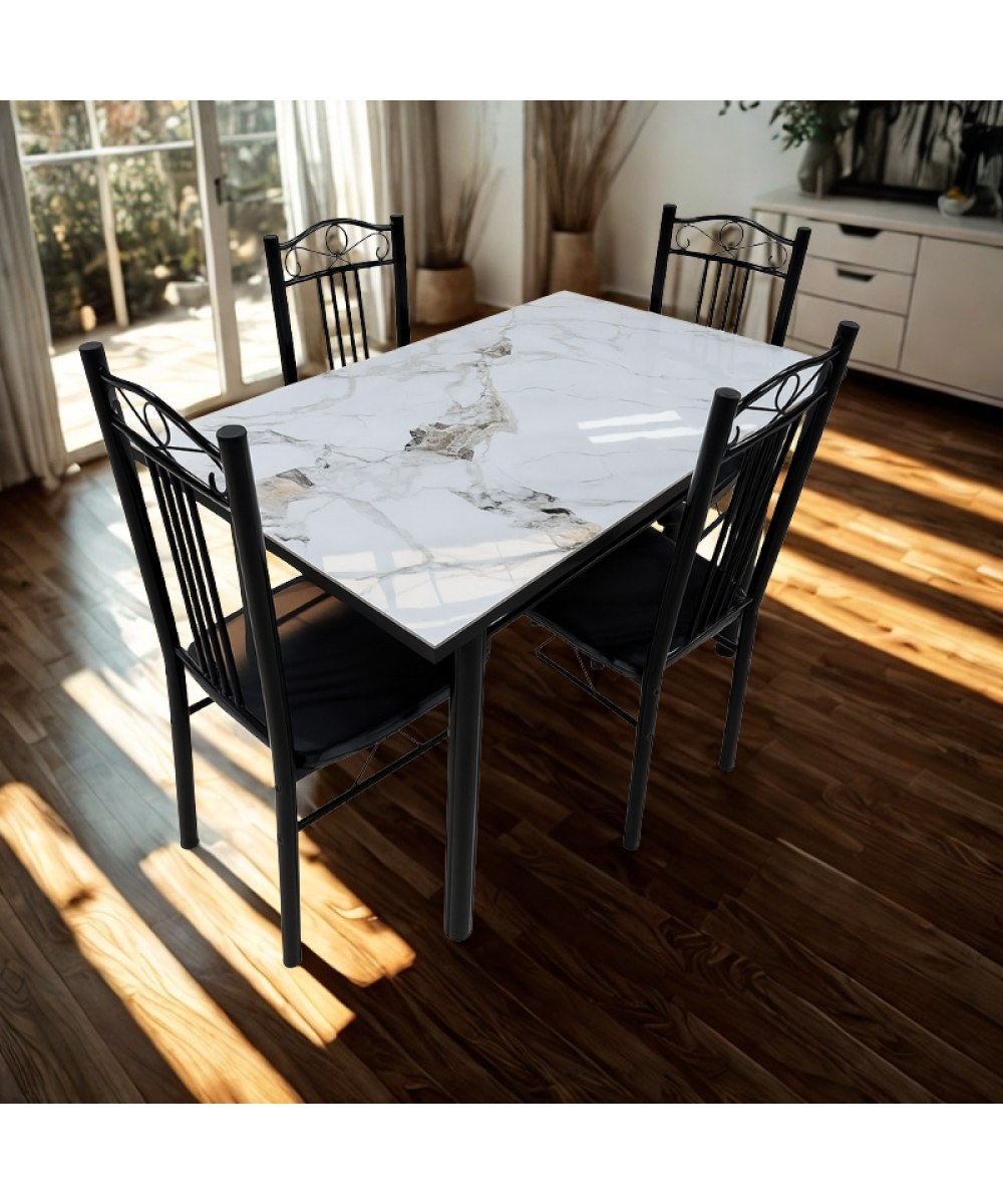 Juego de Comedor 5 Piezas Tipo Mármol Blanco Veteado