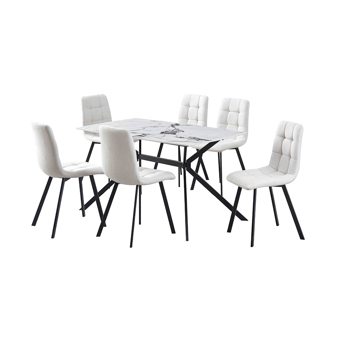Juego de comedor 6 personas metal y tela 140 x 80 x 75 cm