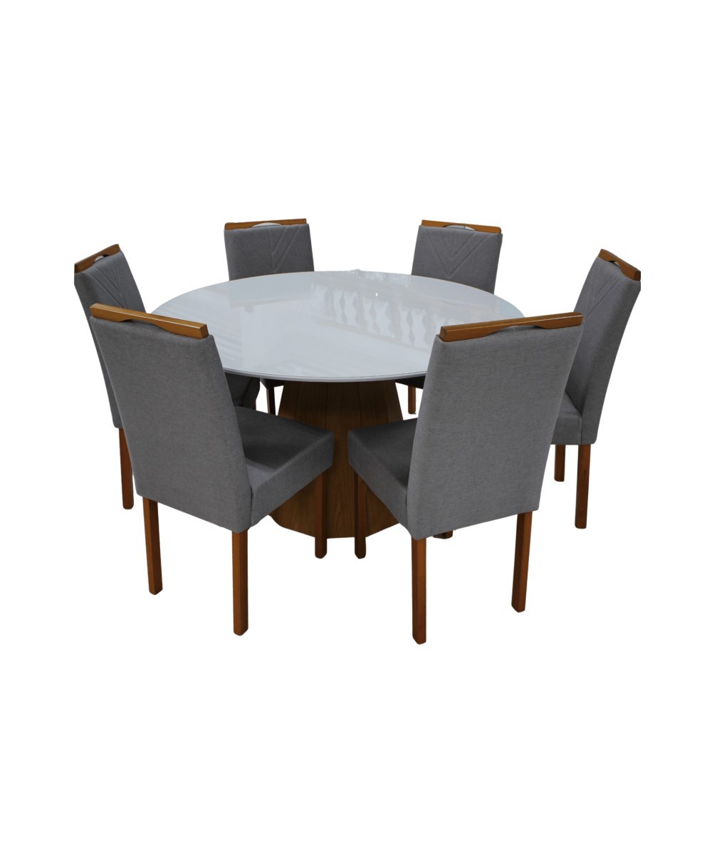 Juego de Comedor Redondo Blanco con 6 Sillas Tapizadas