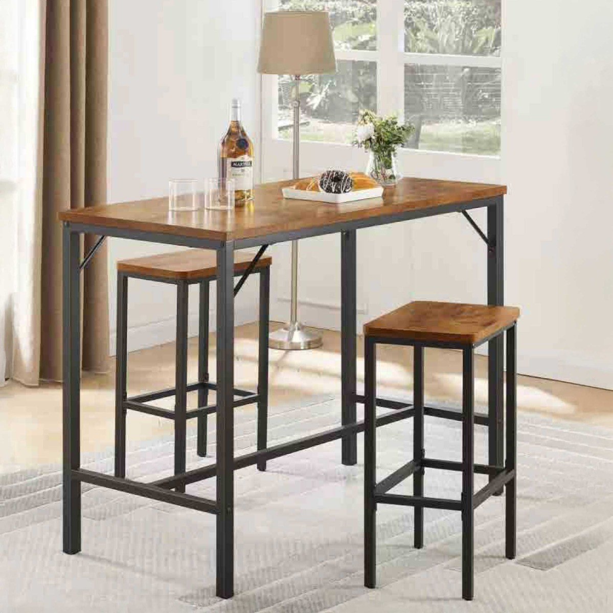 Juego de desayunador tipo bar metal y MDF 110 x 40 x 90 cm