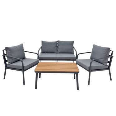Juego de terraza 2-1-1 con mesa de aluminio