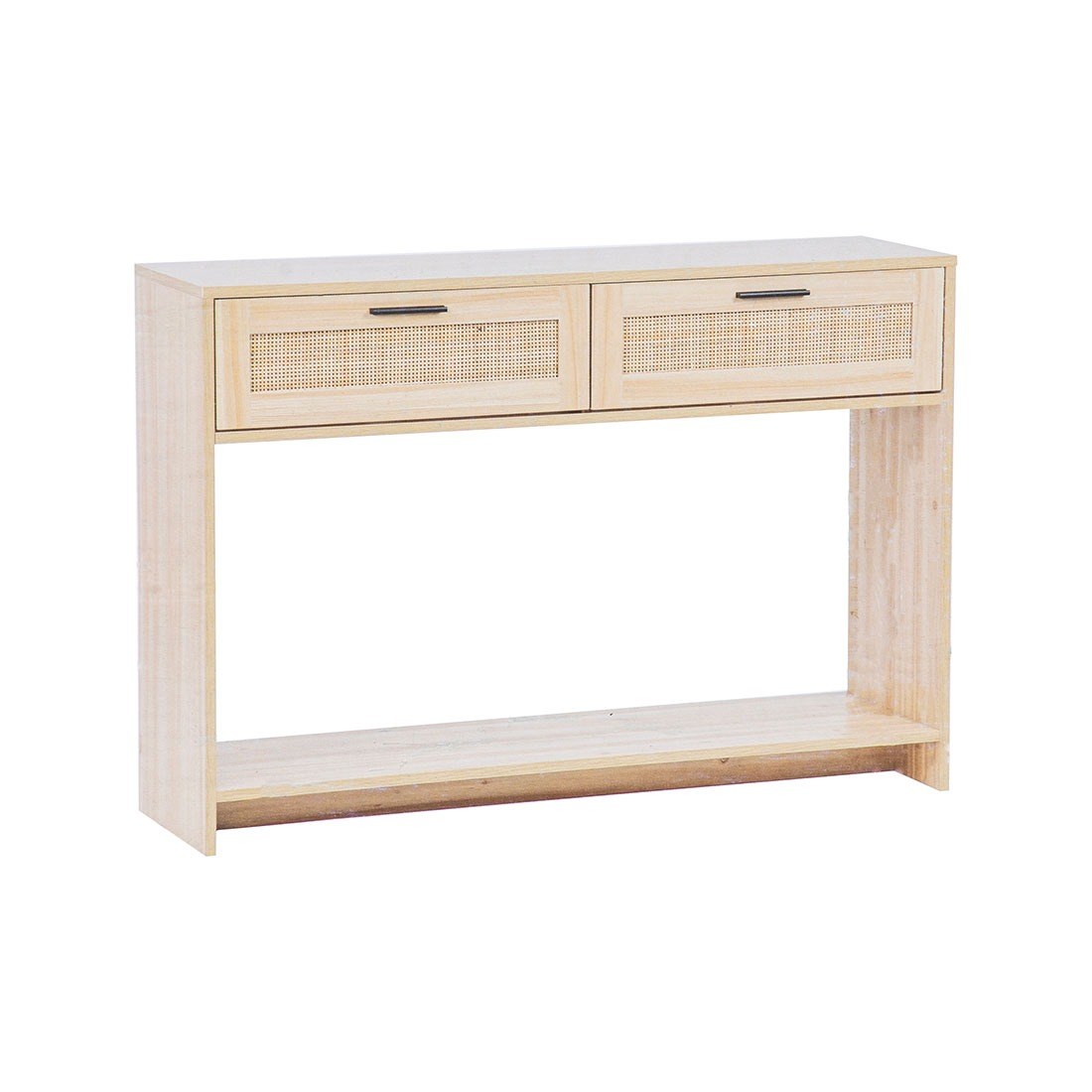 Mesa alta 2 gavetas melamina y ratán 110 x 30 x 76 cm