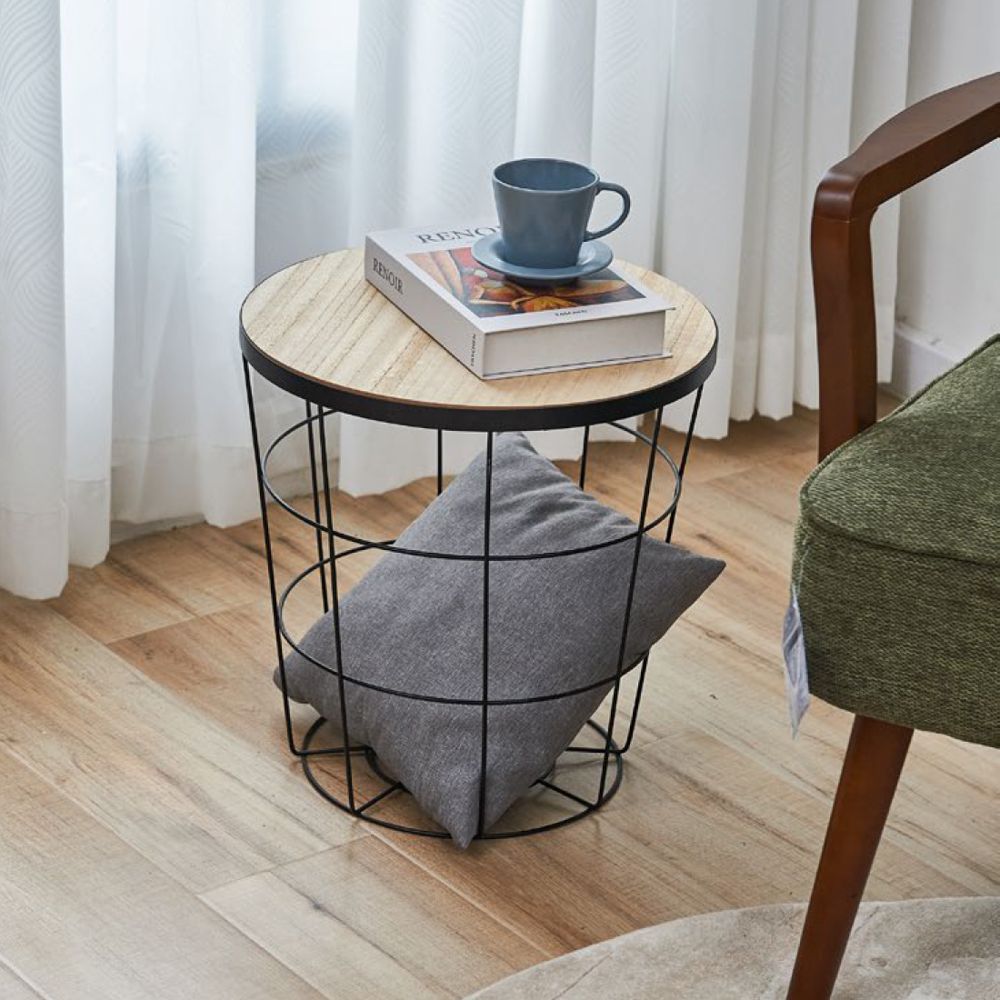 Mesa auxiliar circular metal y MDF 38 x 40 cm