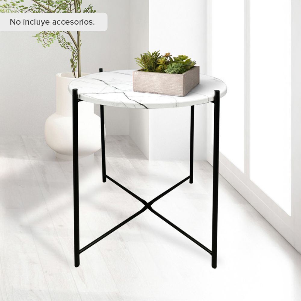 Mesa auxiliar mármol metal y MDF 40 x 40 x 47 cm