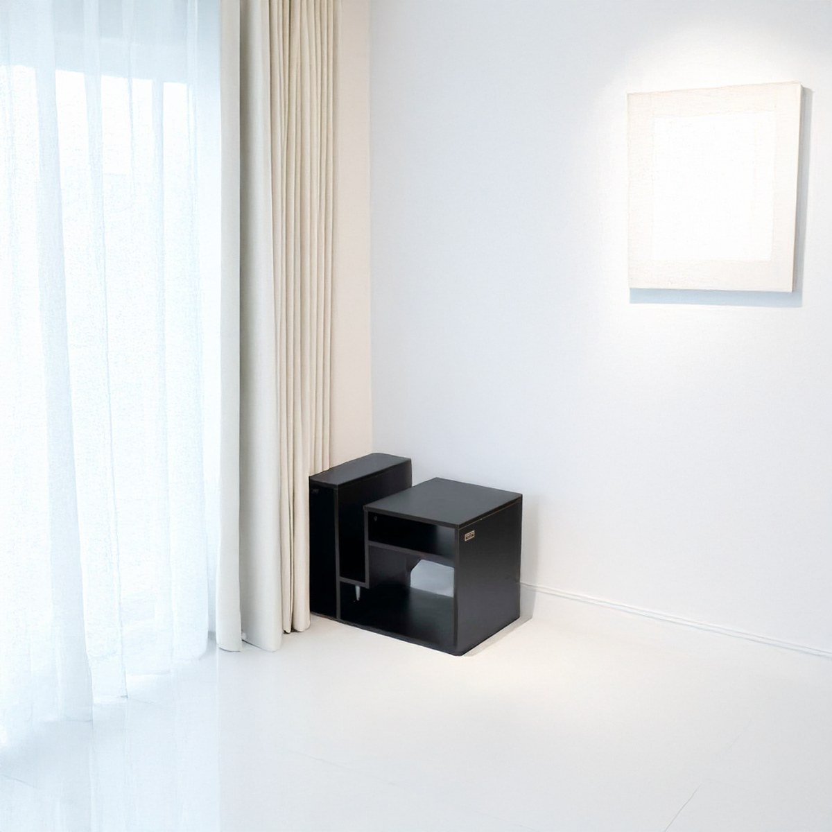 Mesa Auxiliar Multifuncional Ola Negro 60x48x40 cm ambientado