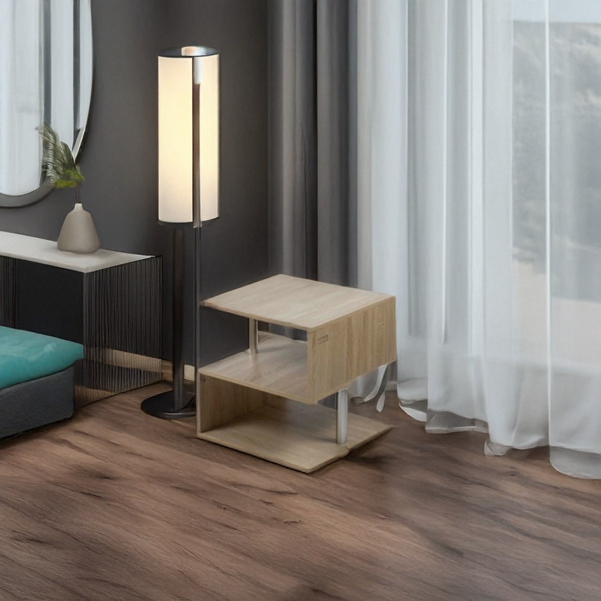 Mesa de Centro Kora Roble 50x50x50 cm ambientado