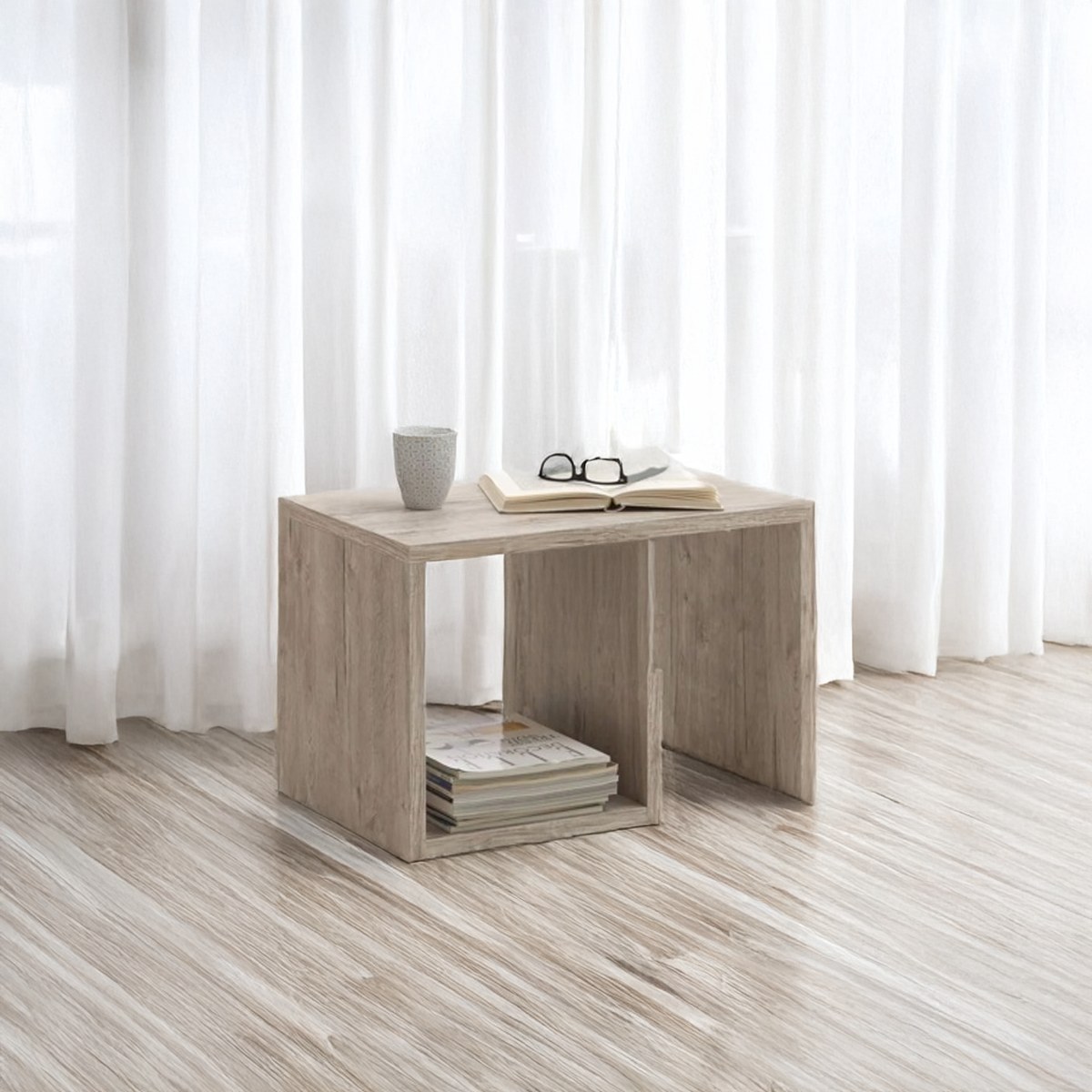 Mesa de Centro Tipo Librero Ivo Roble ambientado