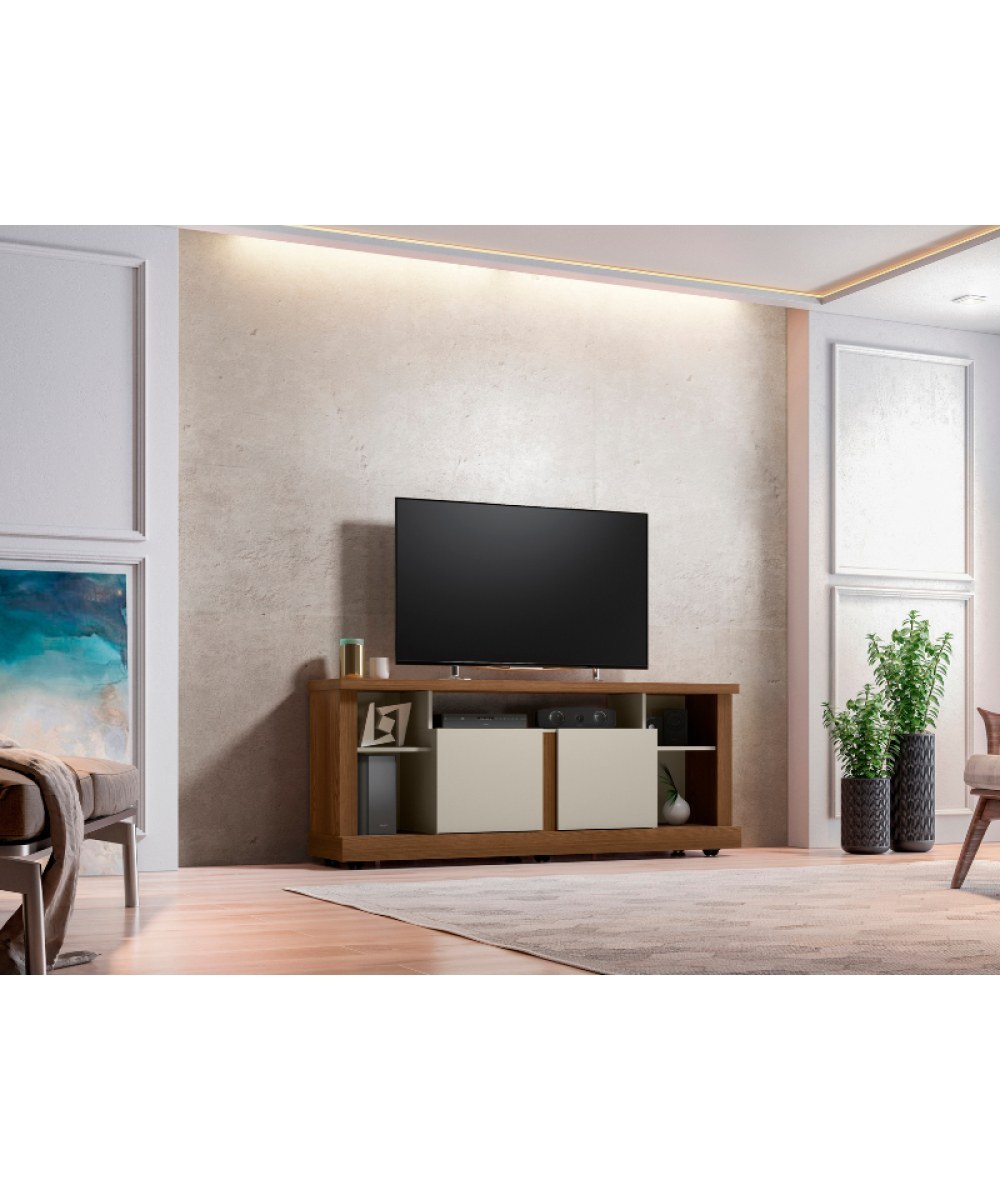 Mesa para TV 160 cm Madera Clara y Beige