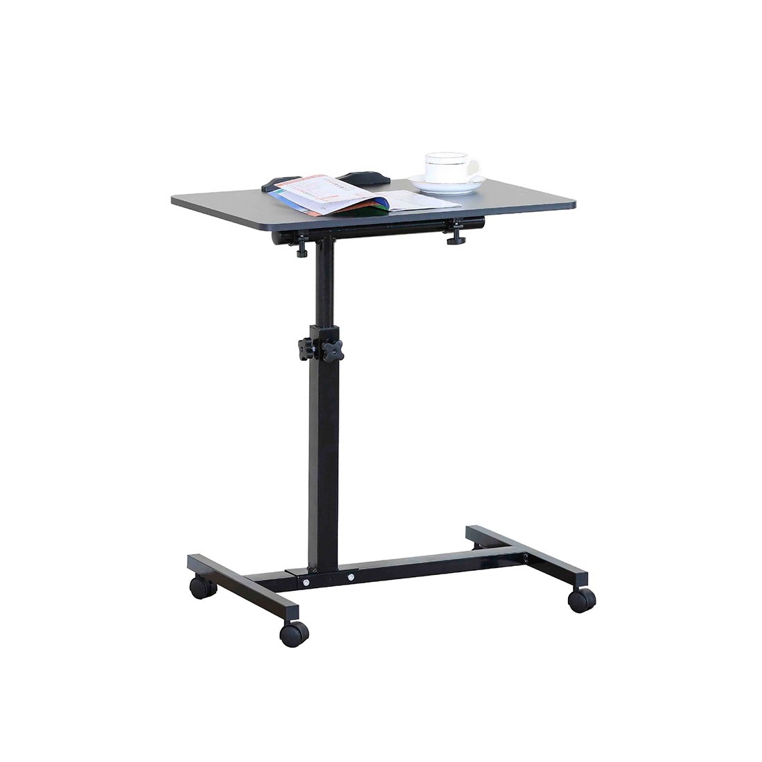 Mesa ruedas altura ajustable metal y MDF 60 x 40 x 59-89 cm
