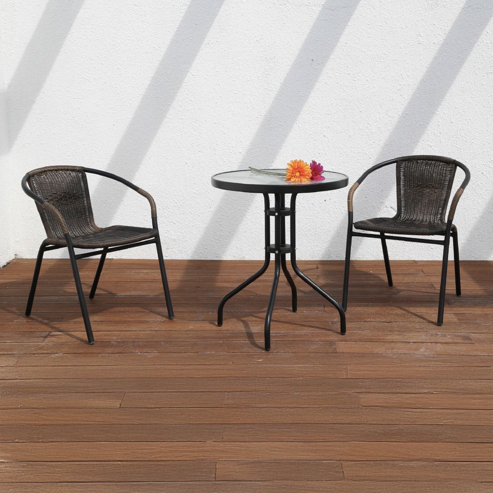 Set terraza acero y ratán 60 x 73 cm